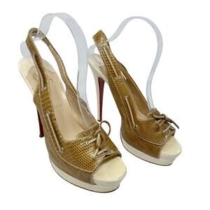 Christian Louboutin Lizard Embossed Slingback Heels Platform 40.5